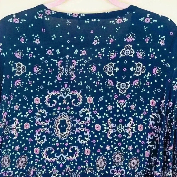 Altar’d State Navy/Pink Floral Long Sleeve Rayon Hippie 70’s Mini Dress Size L - Picture 11 of 14